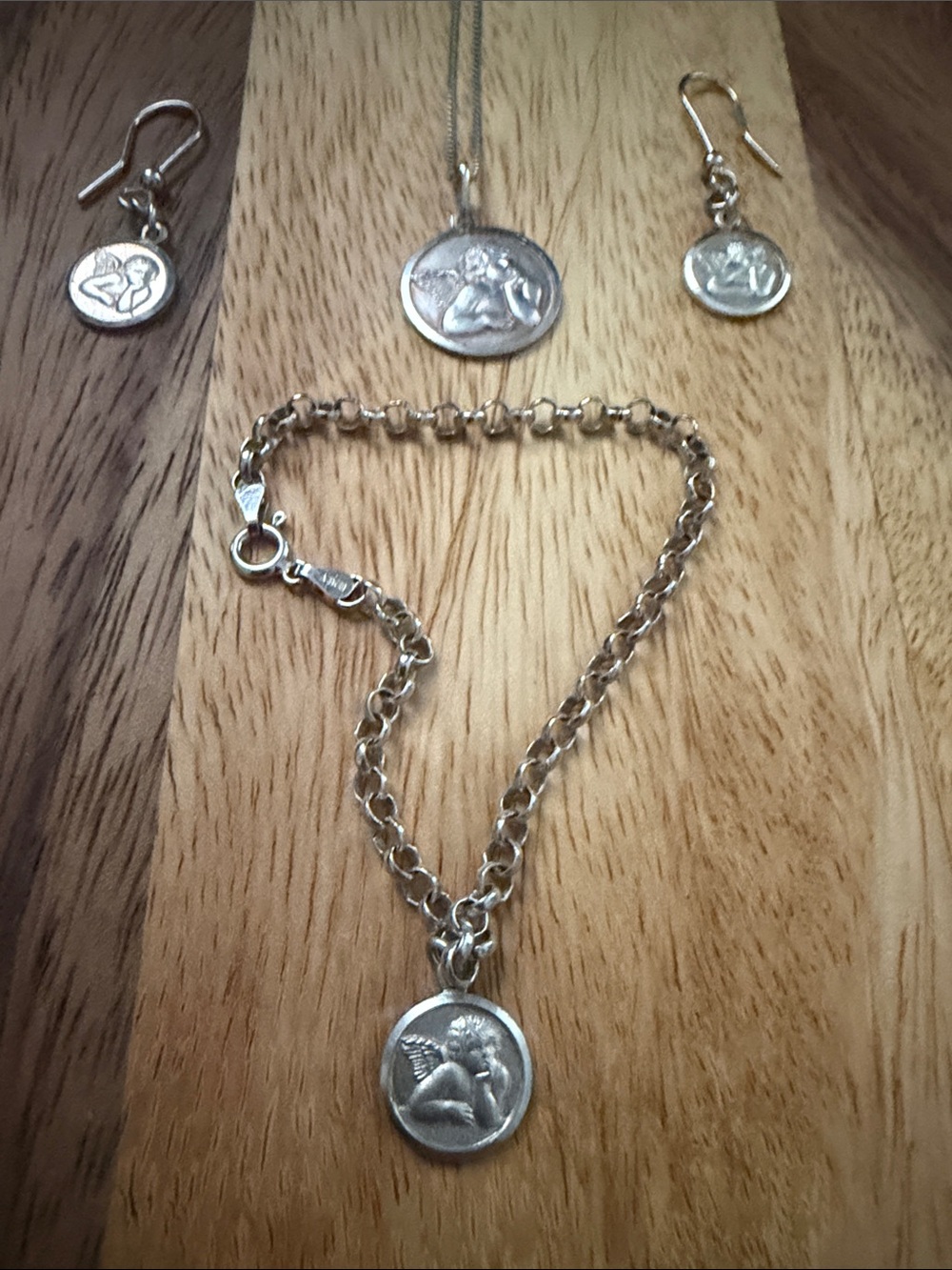 S A Argenti Italian made Angel Medallion Sterling Silver Necklace and Earring